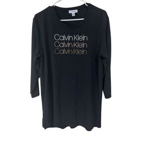Calvin Klein Black Long Sleeve Rhinestone Tee Large